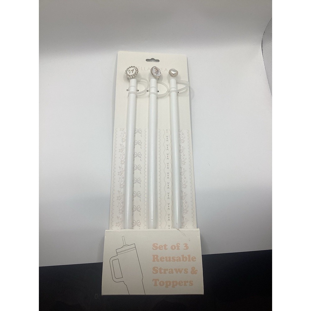 Francesca's Collections Ivory set of three reusable straws and toppers